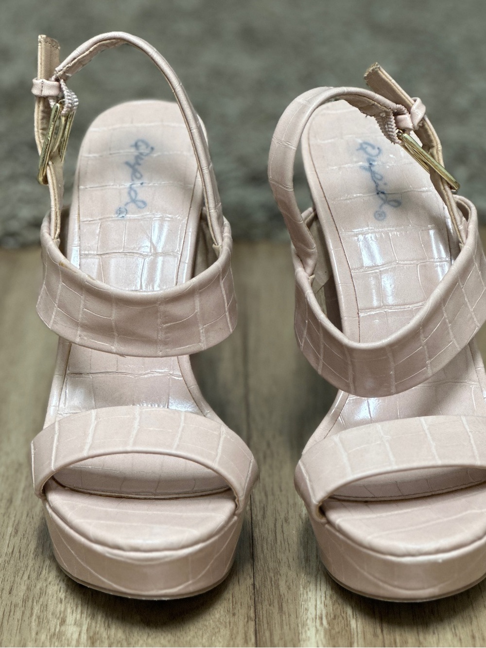 Qupid Blush Croc-Embossed Platform Sandals